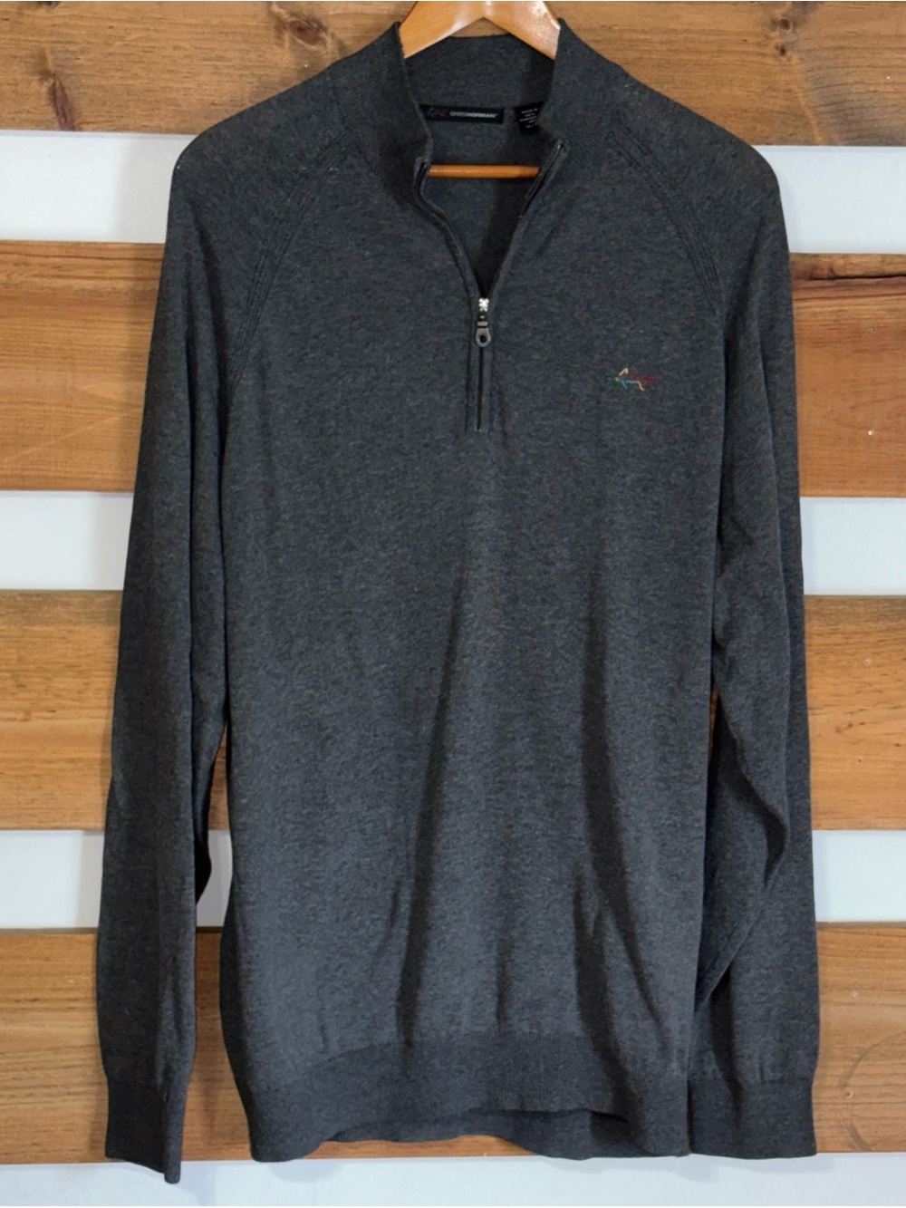Greg Norman 1/4 Zip Grey Sweater Lightweight Cowl Neck Fish Stitch Size XL